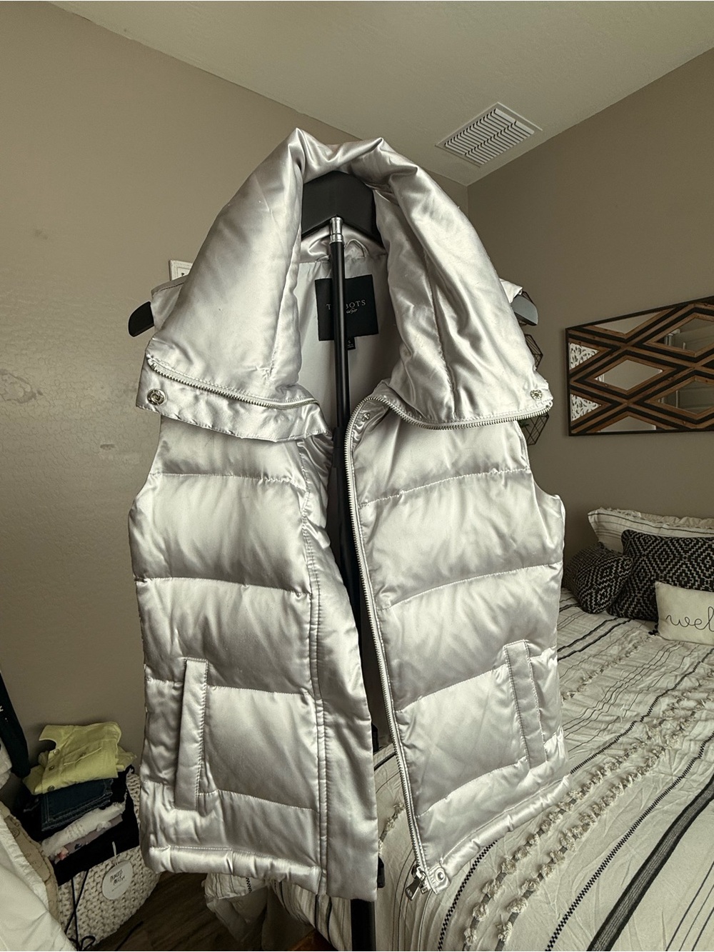 Talbots Silver Quilted Puffer Vest with High Collar